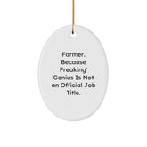 Farmer genius Gifts from Friends for Men, Funny Oval Ornament, Christmas Unique Decorations, Oval Shaped, White Color, Gifts for Farmer, Men - Image 1